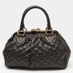 Marc Jacobs Dark Choco Brown Quilted Leather Stam Satchel For Women 15 Marc Jacobs Dark Choco Brown Quilted Leather Stam Satchel For Women -Marc Jacobs shop luxury women marc jacobs used handbags p635439 008