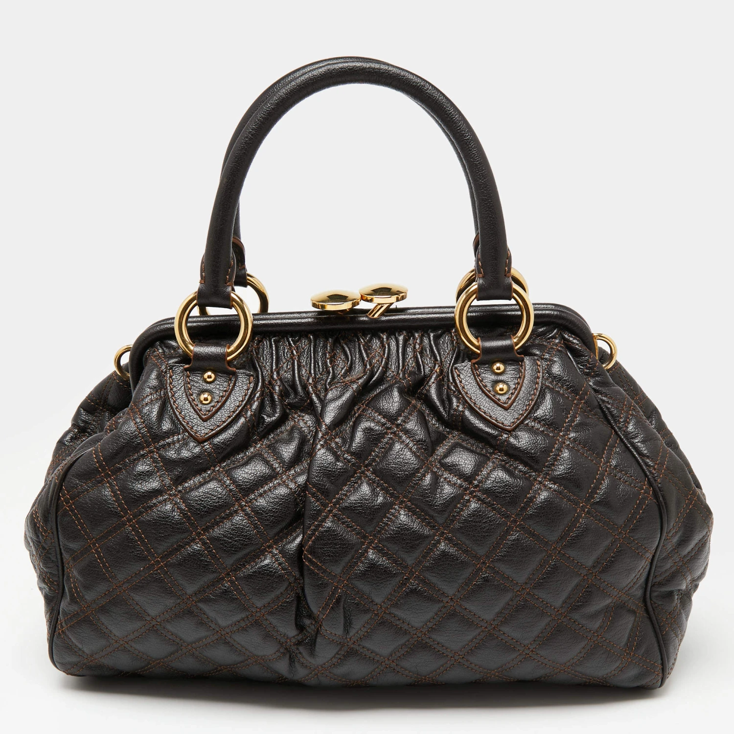 Marc Jacobs Dark Choco Brown Quilted Leather Stam Satchel For Women 4 Marc Jacobs Dark Choco Brown Quilted Leather Stam Satchel For Women - Image 4