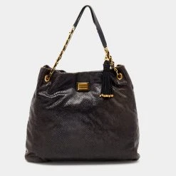 Marc Jacobs Black Python Embossed Leather Hobo For Women
