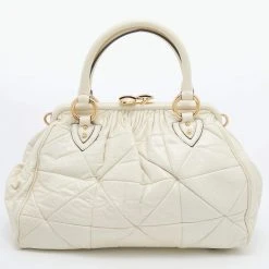 Marc Jacobs Cream Quilted Leather Stam Satchel For Women -Marc Jacobs shop luxury women marc jacobs used handbags p654361 003