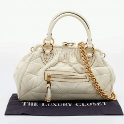 Marc Jacobs Cream Quilted Leather Stam Satchel For Women -Marc Jacobs shop luxury women marc jacobs used handbags p654361 005