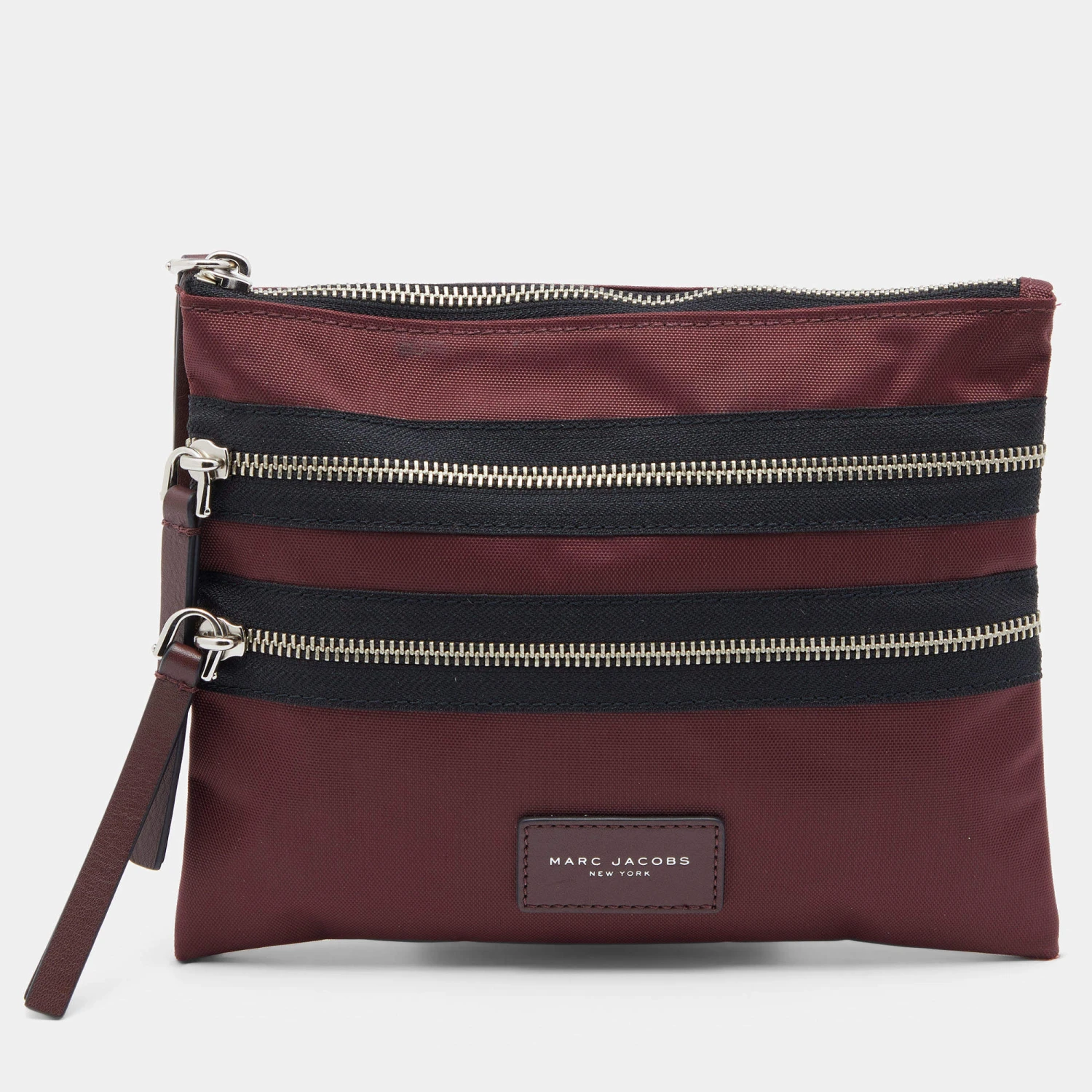 Marc Jacobs Burgundy Nylon And Leather Top Zip Clutch For Women 1 Marc Jacobs Burgundy Nylon And Leather Top Zip Clutch For Women
