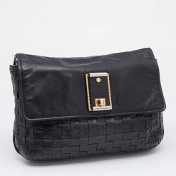 Marc Jacobs Black Woven Leather Hutton Clutch For Women -Marc Jacobs shop luxury women marc jacobs used handbags p661213 009