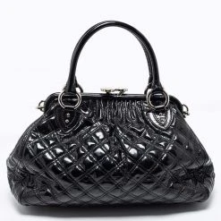 Marc Jacobs Black Quilted Patent Leather Stam Satchel For Women 16 Marc Jacobs Black Quilted Patent Leather Stam Satchel For Women -Marc Jacobs shop luxury women marc jacobs used handbags p667828 009
