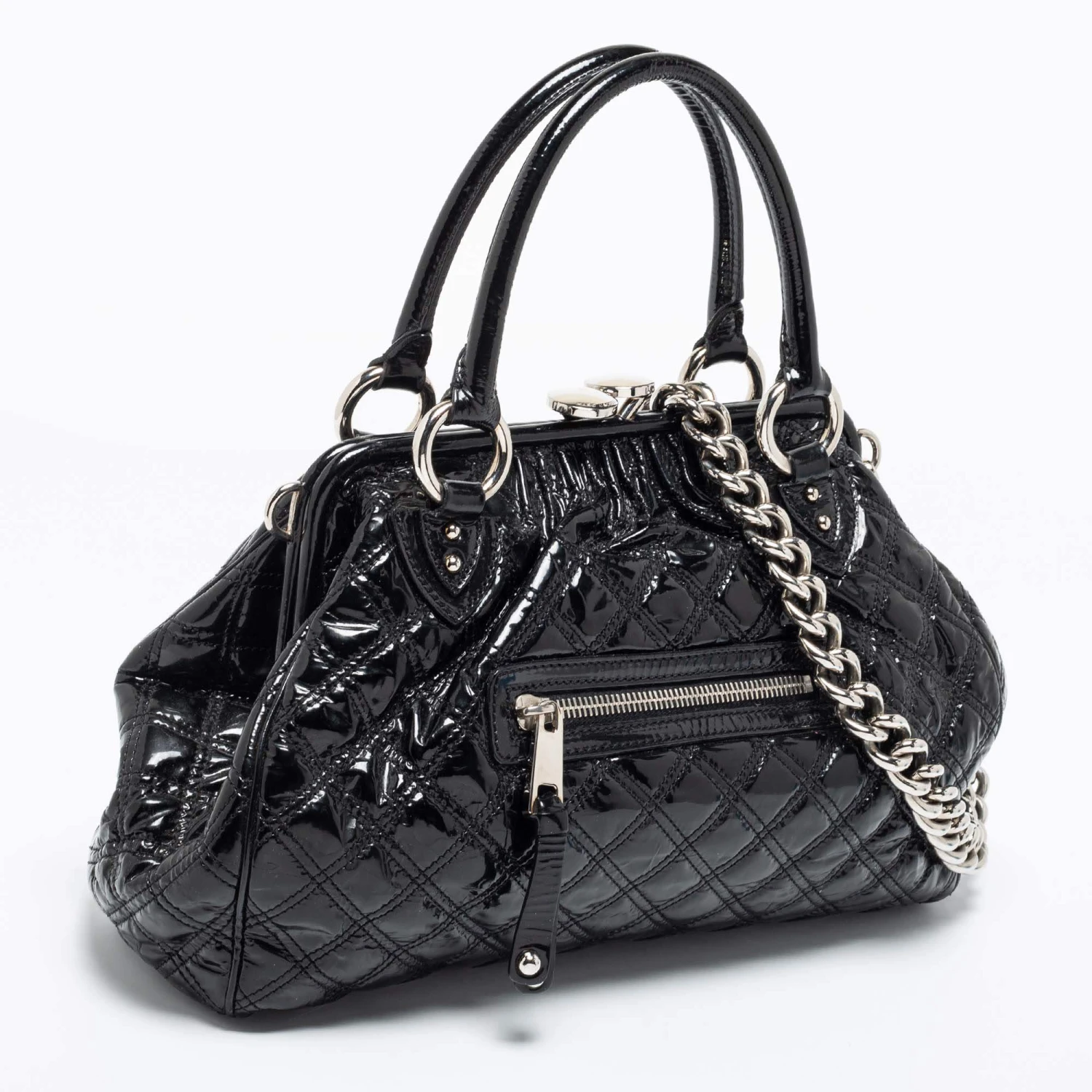Marc Jacobs Black Quilted Patent Leather Stam Satchel For Women 3 Marc Jacobs Black Quilted Patent Leather Stam Satchel For Women - Image 3