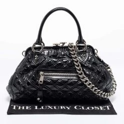 Marc Jacobs Black Quilted Patent Leather Stam Satchel For Women 23 Marc Jacobs Black Quilted Patent Leather Stam Satchel For Women -Marc Jacobs shop luxury women marc jacobs used handbags p667828 012