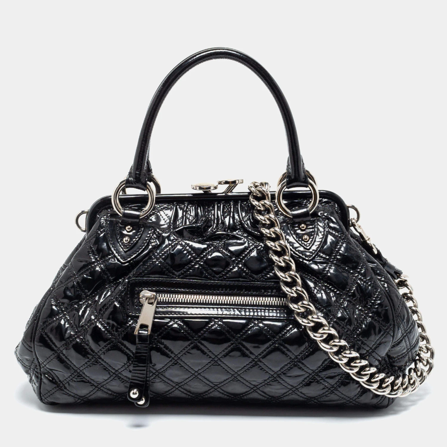 Marc Jacobs Black Quilted Patent Leather Stam Satchel For Women 1 Marc Jacobs Black Quilted Patent Leather Stam Satchel For Women