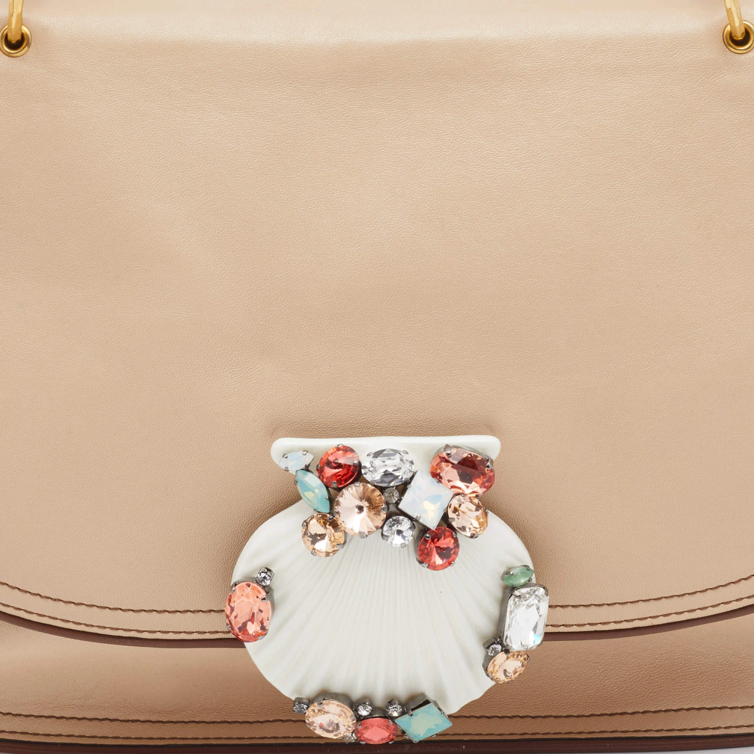 Marc Jacobs Beige Leather Crystal Embellished Flap Top Handle Bag For Women 5 Marc Jacobs Beige Leather Crystal Embellished Flap Top Handle Bag For Women - Image 5