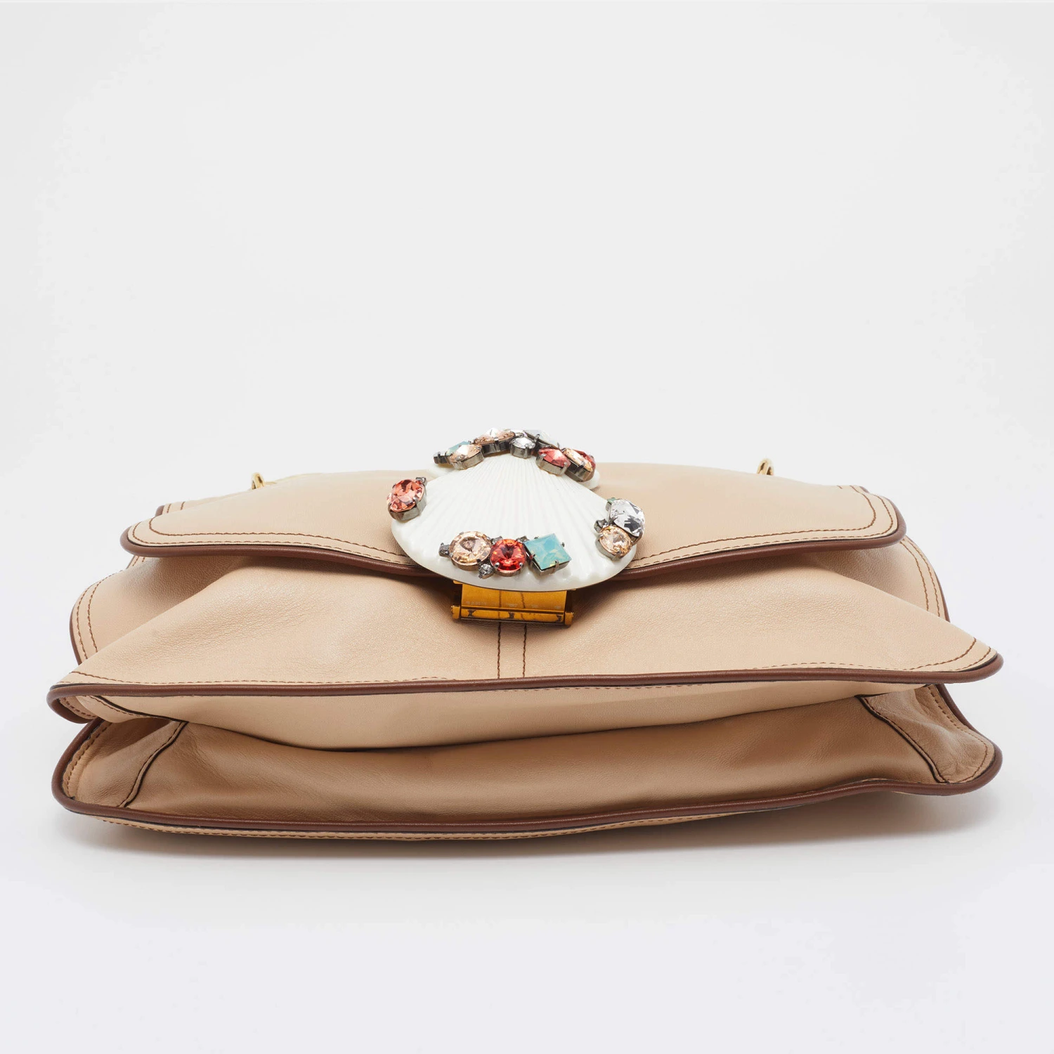 Marc Jacobs Beige Leather Crystal Embellished Flap Top Handle Bag For Women 6 Marc Jacobs Beige Leather Crystal Embellished Flap Top Handle Bag For Women - Image 6