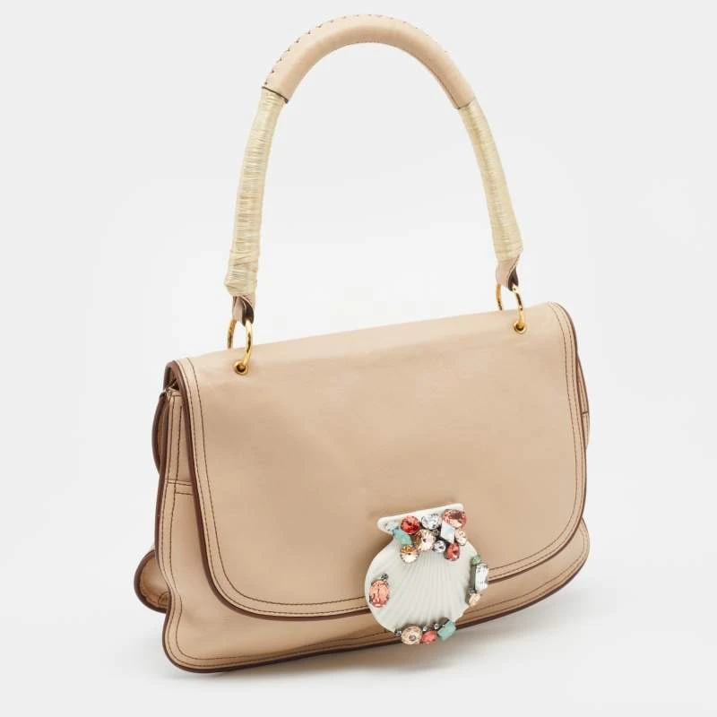 Marc Jacobs Beige Leather Crystal Embellished Flap Top Handle Bag For Women 3 Marc Jacobs Beige Leather Crystal Embellished Flap Top Handle Bag For Women - Image 3