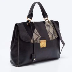 Marc Jacobs Black Suede, Python Effect And Leather Flap Top Handle Bag For Women 13 Marc Jacobs Black Suede, Python Effect And Leather Flap Top Handle Bag For Women -Marc Jacobs shop luxury women marc jacobs used handbags p676756 007
