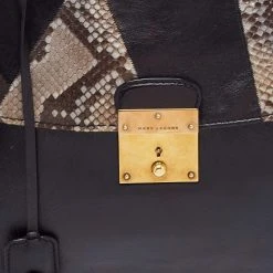 Marc Jacobs Black Suede, Python Effect And Leather Flap Top Handle Bag For Women 15 Marc Jacobs Black Suede, Python Effect And Leather Flap Top Handle Bag For Women -Marc Jacobs shop luxury women marc jacobs used handbags p676756 008
