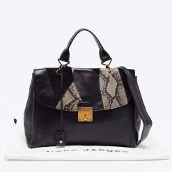 Marc Jacobs Black Suede, Python Effect And Leather Flap Top Handle Bag For Women 19 Marc Jacobs Black Suede, Python Effect And Leather Flap Top Handle Bag For Women -Marc Jacobs shop luxury women marc jacobs used handbags p676756 009