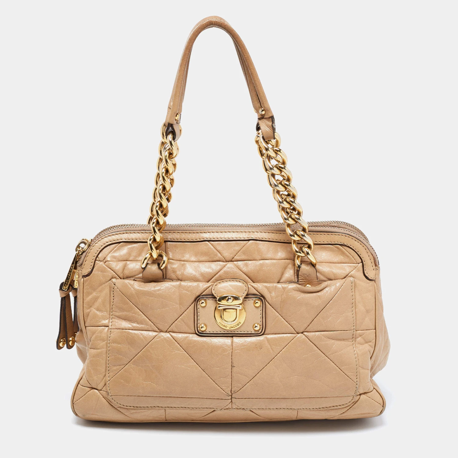Marc Jacobs Beige Leather Patchwork Ines Satchel For Women 1 Marc Jacobs Beige Leather Patchwork Ines Satchel For Women