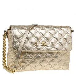 Marc Jacobs Gold Quilted Leather Large Bow Shoulder Bag For Women -Marc Jacobs shop luxury women marc jacobs used handbags p83145 003