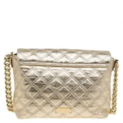 Marc Jacobs Gold Quilted Leather Large Bow Shoulder Bag For Women -Marc Jacobs shop luxury women marc jacobs used handbags p83145 004