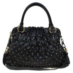 Marc Jacobs Black Embossed Snakeskin Studded Cecilia Satchel For Women