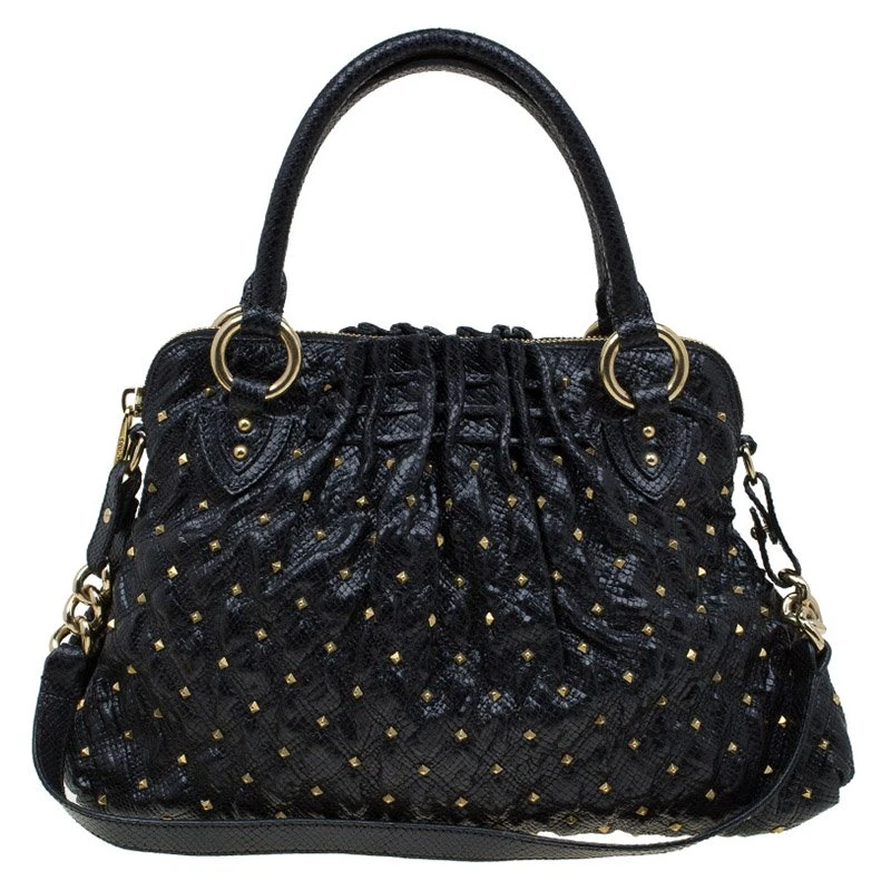 Marc Jacobs Black Embossed Snakeskin Studded Cecilia Satchel For Women 1 Marc Jacobs Black Embossed Snakeskin Studded Cecilia Satchel For Women
