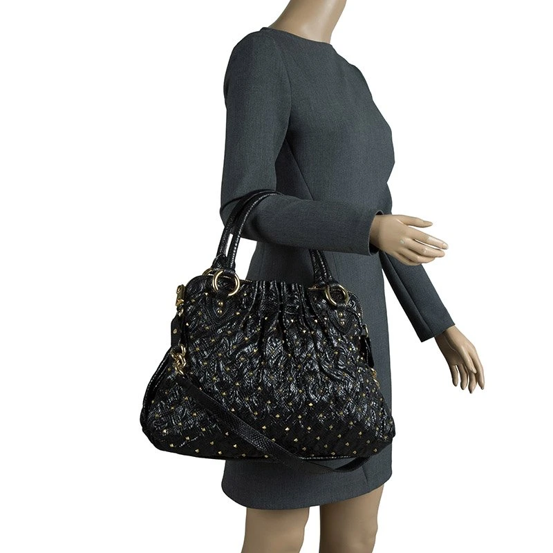Marc Jacobs Black Embossed Snakeskin Studded Cecilia Satchel For Women 2 Marc Jacobs Black Embossed Snakeskin Studded Cecilia Satchel For Women - Image 2