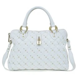 Marc Jacobs White Leather Large Rio Stardust Studded Satchel For Women