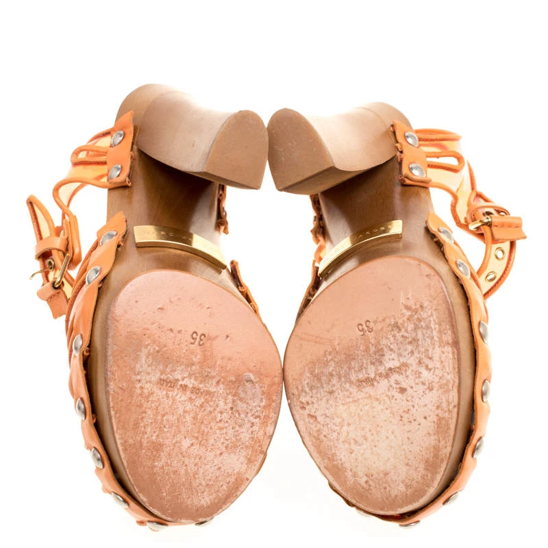 Marc Jacobs Orange PVC And Leather T-Strap Clog Sandals Size 35 For Women 6 Marc Jacobs Orange PVC And Leather T-Strap Clog Sandals Size 35 For Women - Image 6
