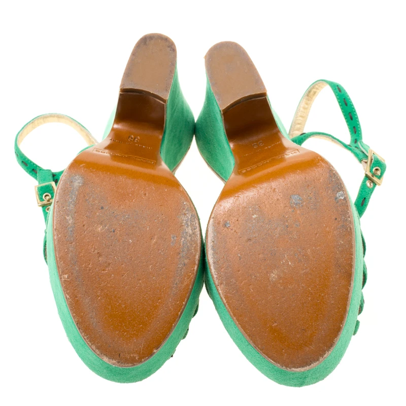 Marc Jacobs Green Suede Crystal Flower Embellished Ankle Strap Platform Sandals Size 36 For Women 6 Marc Jacobs Green Suede Crystal Flower Embellished Ankle Strap Platform Sandals Size 36 For Women - Image 6