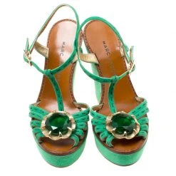 Marc Jacobs Green Suede Crystal Flower Embellished Ankle Strap Platform Sandals Size 36 For Women 10 Marc Jacobs Green Suede Crystal Flower Embellished Ankle Strap Platform Sandals Size 36 For Women -Marc Jacobs shop luxury women marc jacobs used shoes p174390 003