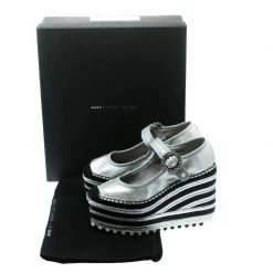 Marc Jacobs Metallic Silver Leather Suzi Crystal Embellished Brooch Mary Jane Espadrille Platforms Size 36 For Women -Marc Jacobs shop luxury women marc jacobs used shoes p176452 008