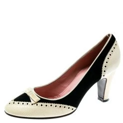Marc Jacobs Black/White Leather Brogue Bow Detail Pumps Size 39 For Women