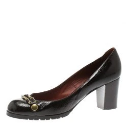 Marc Jacobs Black Patent Leather Block Heel Pumps Size 39.5 For Women