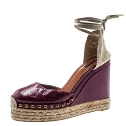 Marc Jacobs Burgundy Patent Leather Wedge Espadrille Platform Sandals Size 38 For Women