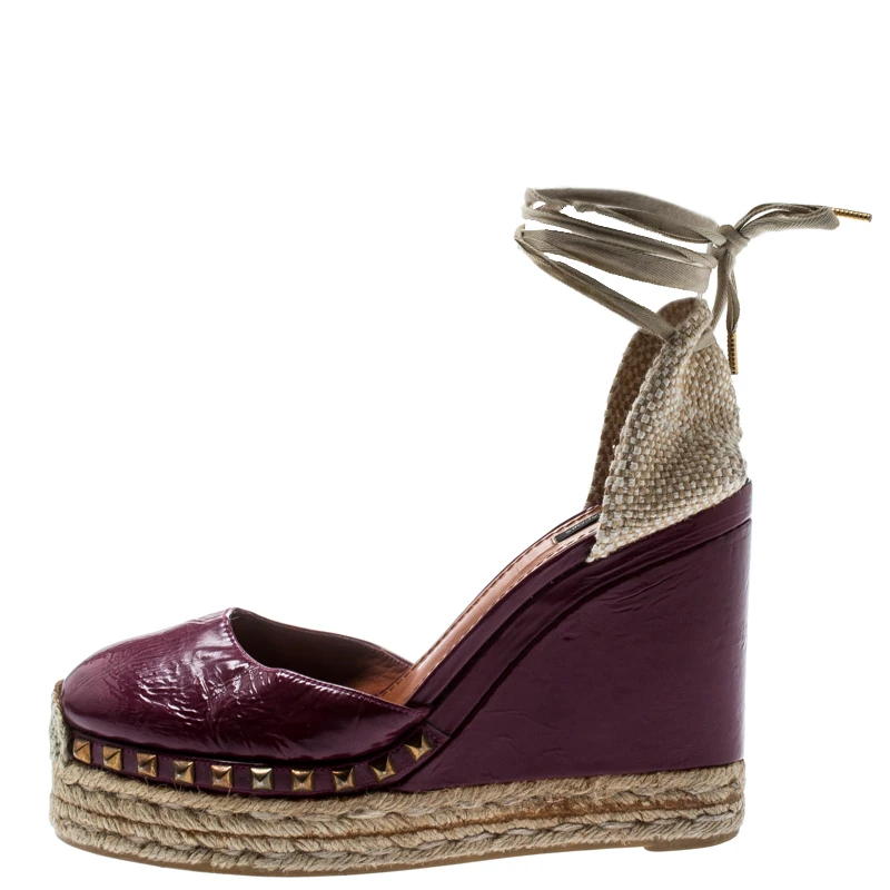 Marc Jacobs Burgundy Patent Leather Wedge Espadrille Platform Sandals Size 38 For Women 2 Marc Jacobs Burgundy Patent Leather Wedge Espadrille Platform Sandals Size 38 For Women - Image 2