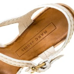 Marc Jacobs White Leather Buckle Detail Ankle Strap Wooden Platform Sandals Size 37 For Women -Marc Jacobs shop luxury women marc jacobs used shoes p223611 002