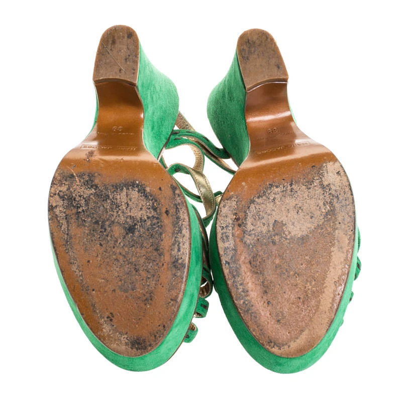 Marc Jacobs Green Suede Crystal Flower Embellished Ankle Strap Platform Sandals Size 39 For Women 6 Marc Jacobs Green Suede Crystal Flower Embellished Ankle Strap Platform Sandals Size 39 For Women - Image 6