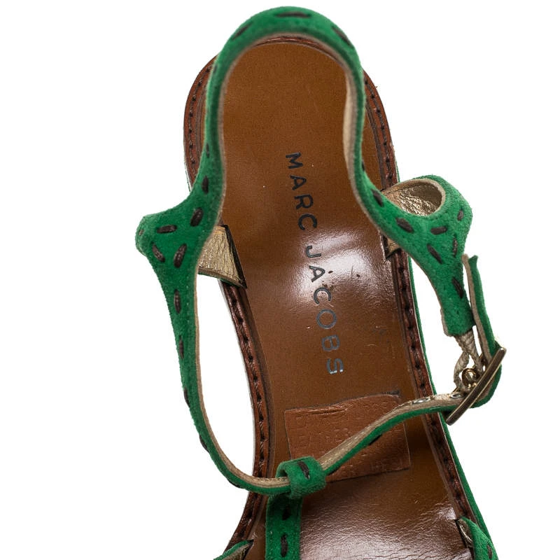 Marc Jacobs Green Suede Crystal Flower Embellished Ankle Strap Platform Sandals Size 39 For Women 7 Marc Jacobs Green Suede Crystal Flower Embellished Ankle Strap Platform Sandals Size 39 For Women - Image 7