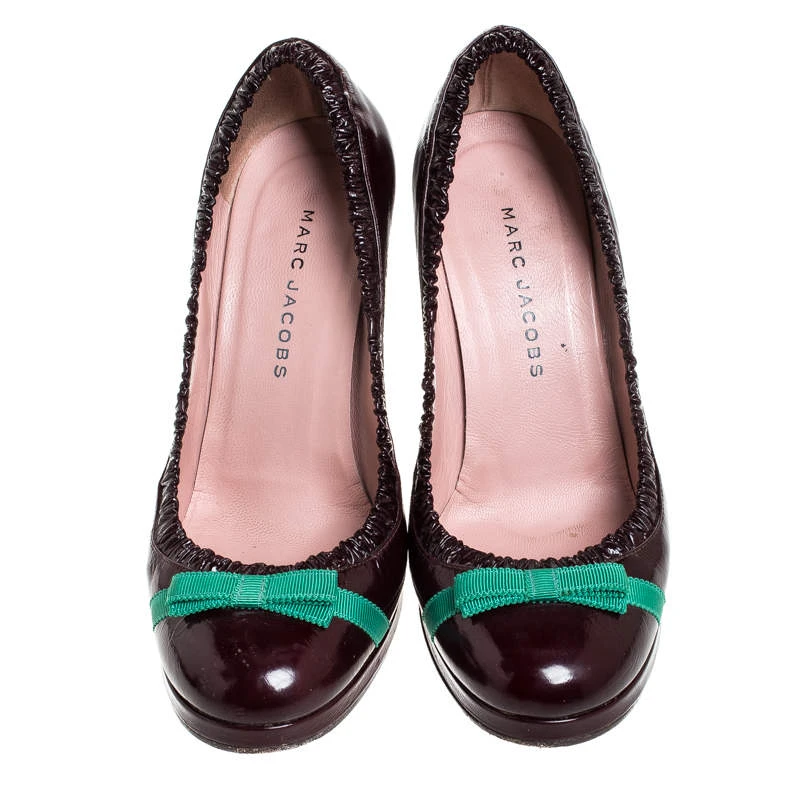 Marc Jacobs Burgundy Leather Bow Platform Pumps Size 37.5 For Women 3 Marc Jacobs Burgundy Leather Bow Platform Pumps Size 37.5 For Women - Image 3