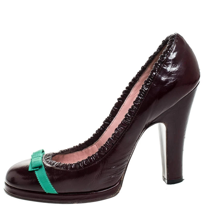 Marc Jacobs Burgundy Leather Bow Platform Pumps Size 37.5 For Women 2 Marc Jacobs Burgundy Leather Bow Platform Pumps Size 37.5 For Women - Image 2
