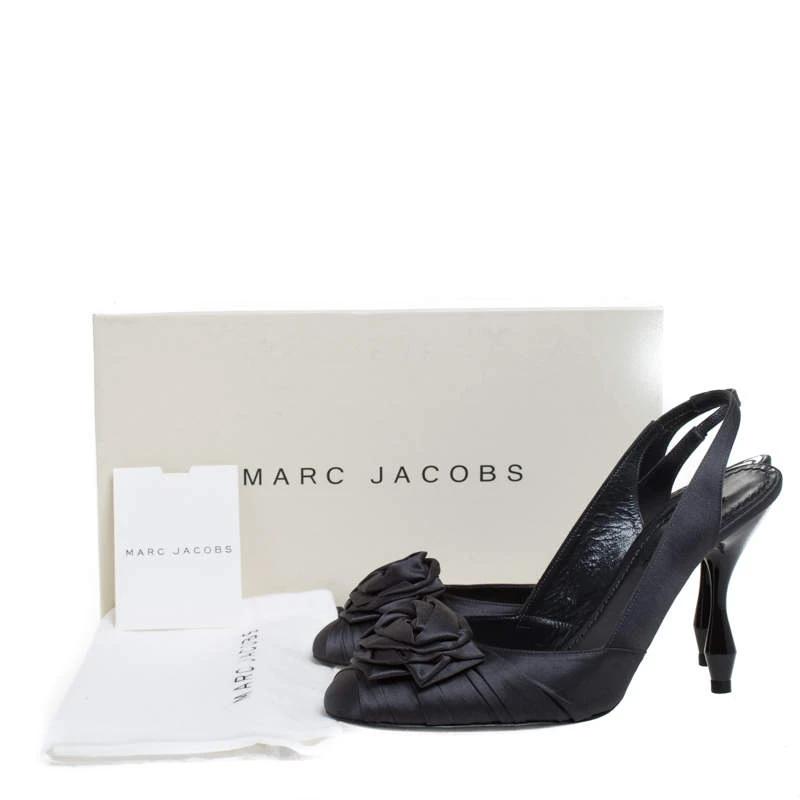 Marc Jacobs Graphite Satin Ruffle And Rose Detail Round Toe Slingback Sandals Size 36.5 For Women 8 Marc Jacobs Graphite Satin Ruffle And Rose Detail Round Toe Slingback Sandals Size 36.5 For Women - Image 8