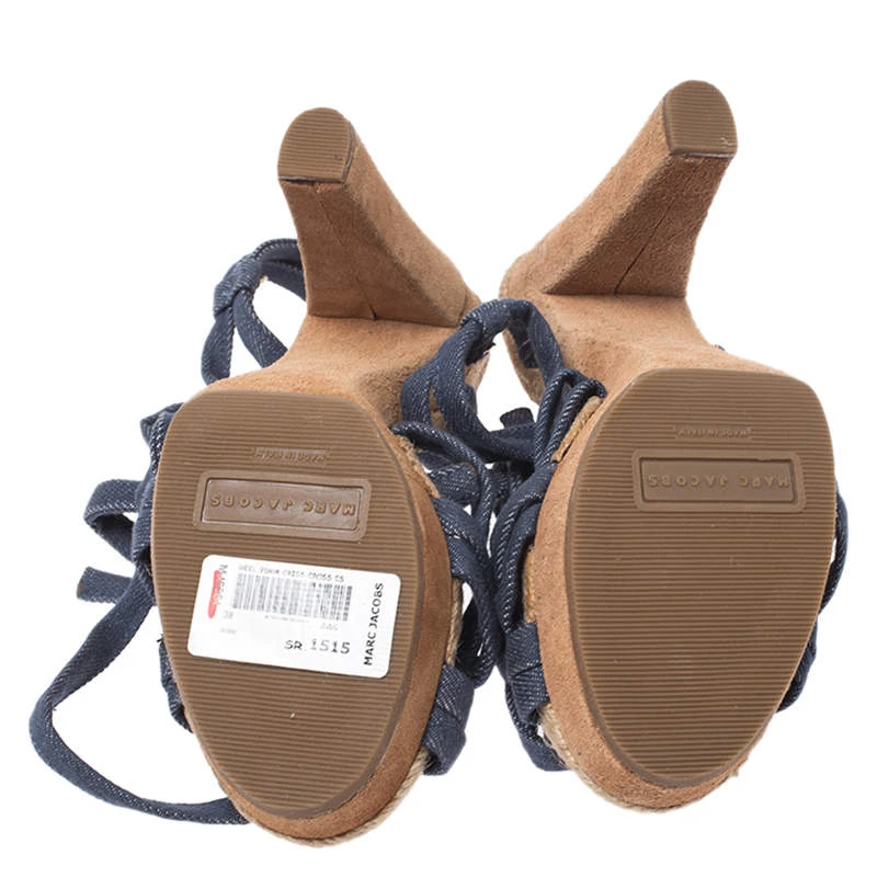 Marc Jacobs Blue Denim Platform Ankle Wrap Sandals Size 38 For Women 6 Marc Jacobs Blue Denim Platform Ankle Wrap Sandals Size 38 For Women - Image 6