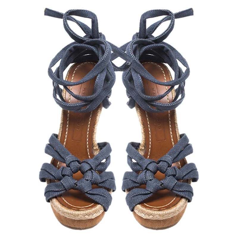 Marc Jacobs Blue Denim Platform Ankle Wrap Sandals Size 38 For Women 3 Marc Jacobs Blue Denim Platform Ankle Wrap Sandals Size 38 For Women - Image 3
