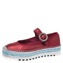 Marc Jacobs Metallic Red Leather Crystal Embellished Suzi Mary Jane Platform Sneakers Size 37 For Women