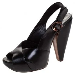 Marc Jacobs Black Leather Crisscross Slingback Platform Sandals Size 36.5 For Women