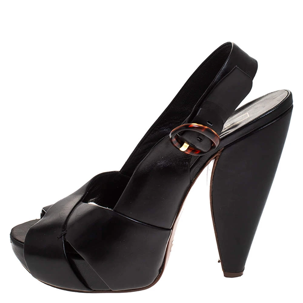 Marc Jacobs Black Leather Crisscross Slingback Platform Sandals Size 36.5 For Women 2 Marc Jacobs Black Leather Crisscross Slingback Platform Sandals Size 36.5 For Women - Image 2