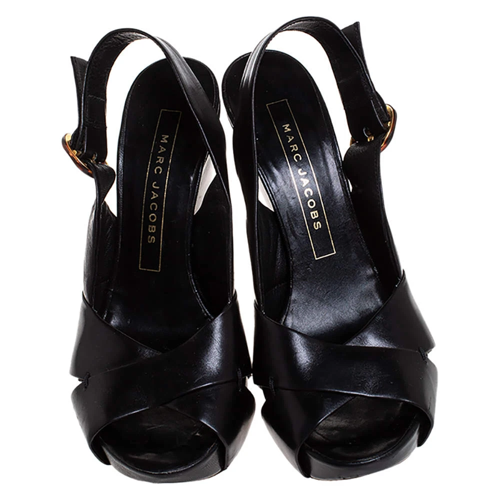 Marc Jacobs Black Leather Crisscross Slingback Platform Sandals Size 36.5 For Women 3 Marc Jacobs Black Leather Crisscross Slingback Platform Sandals Size 36.5 For Women - Image 3