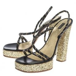 Marc Jacobs Black/Gold Leather And Glitter Fabric Slingback Platform Sandals Size 40 For Women 11 Marc Jacobs Black/Gold Leather And Glitter Fabric Slingback Platform Sandals Size 40 For Women -Marc Jacobs shop luxury women marc jacobs used shoes p296388 001