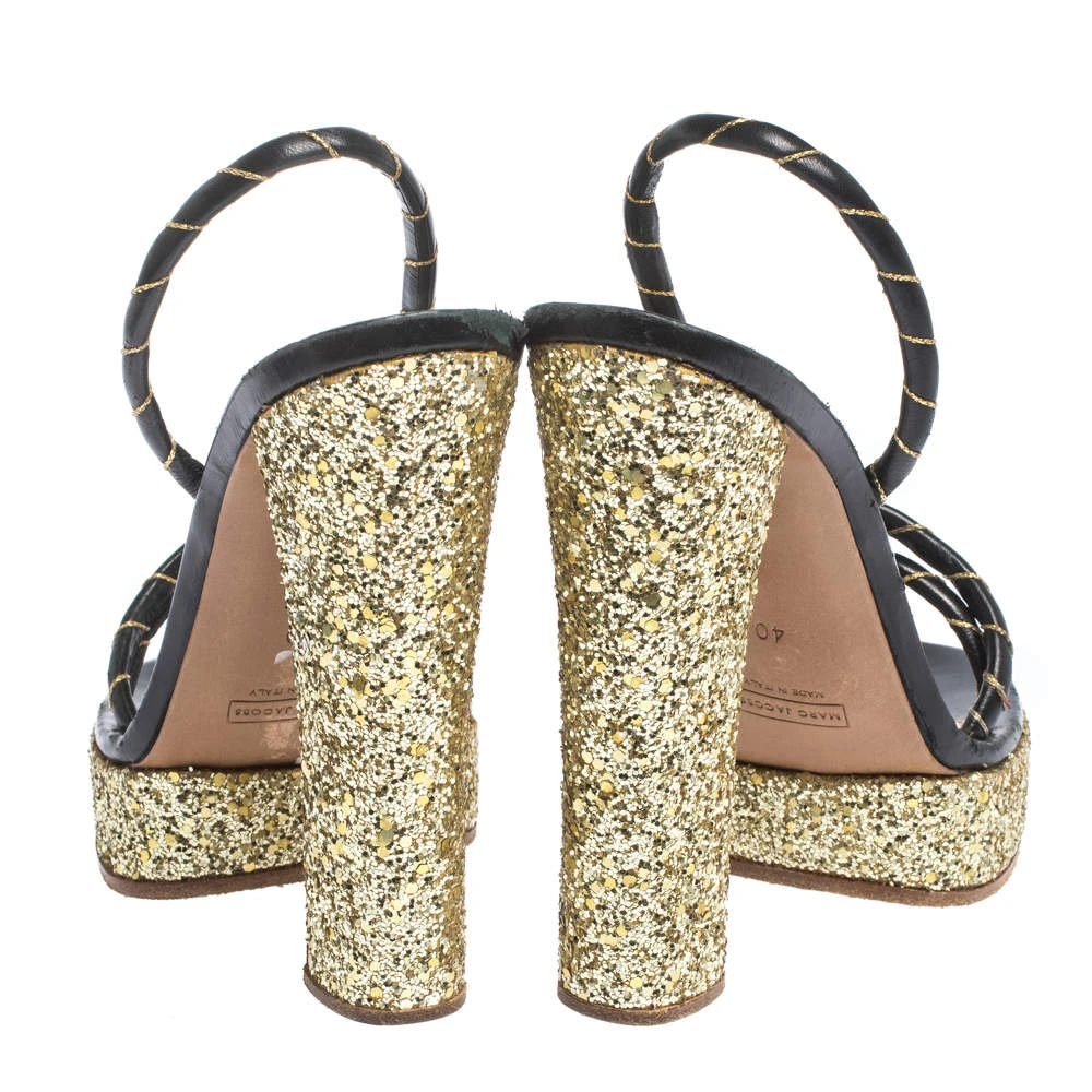 Marc Jacobs Black/Gold Leather And Glitter Fabric Slingback Platform Sandals Size 40 For Women 5 Marc Jacobs Black/Gold Leather And Glitter Fabric Slingback Platform Sandals Size 40 For Women - Image 5