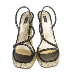Marc Jacobs Black/Gold Leather And Glitter Fabric Slingback Platform Sandals Size 40 For Women 10 Marc Jacobs Black/Gold Leather And Glitter Fabric Slingback Platform Sandals Size 40 For Women -Marc Jacobs shop luxury women marc jacobs used shoes p296388 007