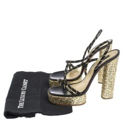 Marc Jacobs Black/Gold Leather And Glitter Fabric Slingback Platform Sandals Size 40 For Women 15 Marc Jacobs Black/Gold Leather And Glitter Fabric Slingback Platform Sandals Size 40 For Women -Marc Jacobs shop luxury women marc jacobs used shoes p296388 008