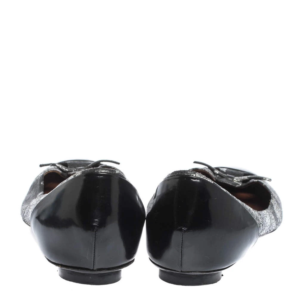 Marc Jacobs Black/Silver Leather And Patent Pointed Toe Bow Ballet Flats Size 40 For Women 5 Marc Jacobs Black/Silver Leather And Patent Pointed Toe Bow Ballet Flats Size 40 For Women - Image 5