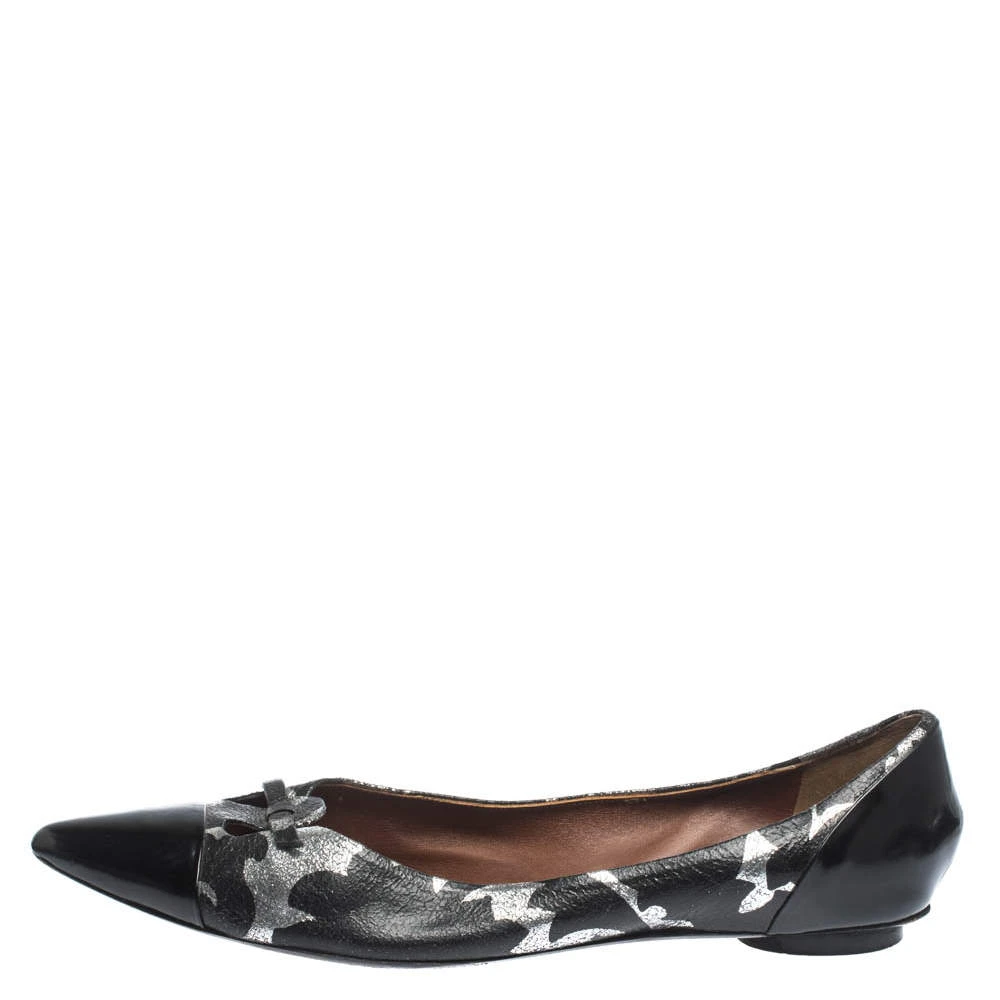 Marc Jacobs Black/Silver Leather And Patent Pointed Toe Bow Ballet Flats Size 40 For Women 2 Marc Jacobs Black/Silver Leather And Patent Pointed Toe Bow Ballet Flats Size 40 For Women - Image 2